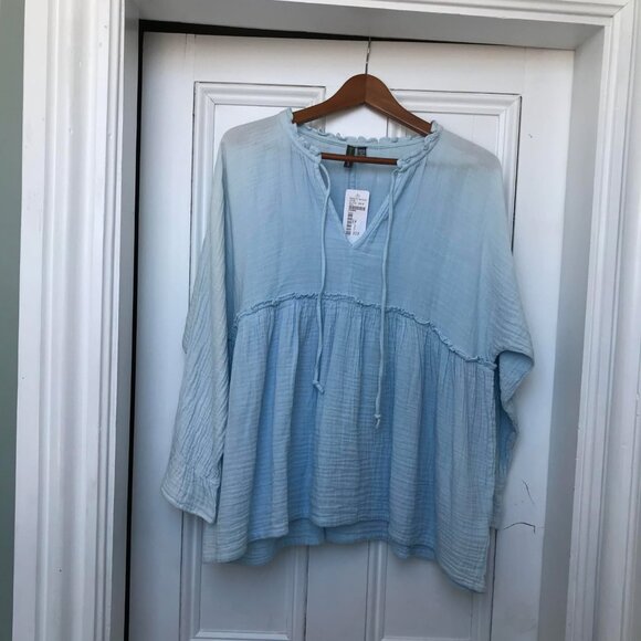 NWT Shannon Passero Women's Small Carley Two Tone Fog Tunic Top Blue Modest - Picture 1 of 9